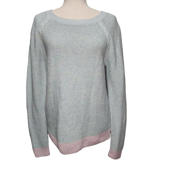 Talbots‎ Womens Cotton And Linen Light Blue Sweater With Pink Trim  Size M - Picture 11 of 11